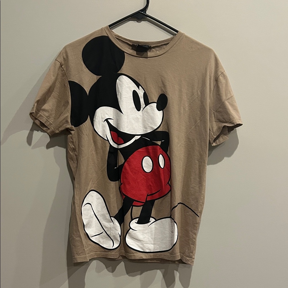 Zara Beige Mickey Mouse Graphic Tee with Red Accents